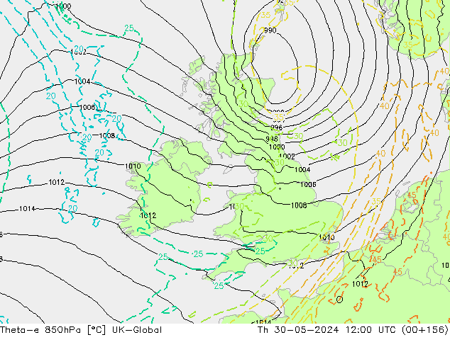 Theta-e 850hPa UK-Global Th 30.05.2024 12 UTC