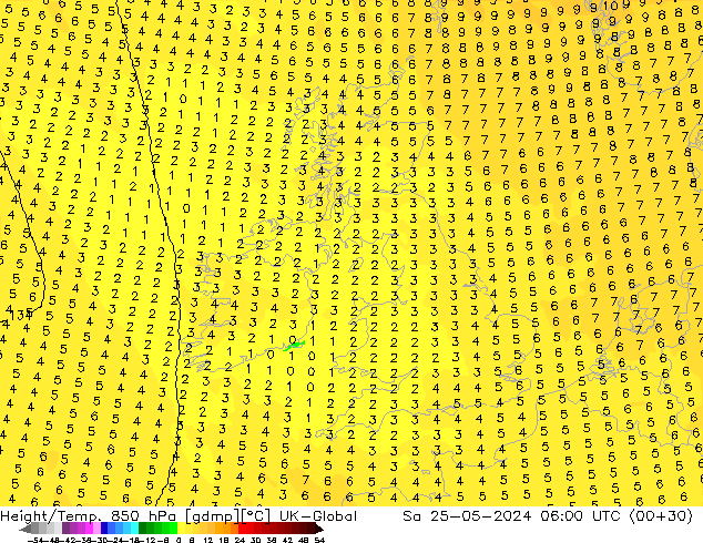 Height/Temp. 850 hPa UK-Global Sa 25.05.2024 06 UTC