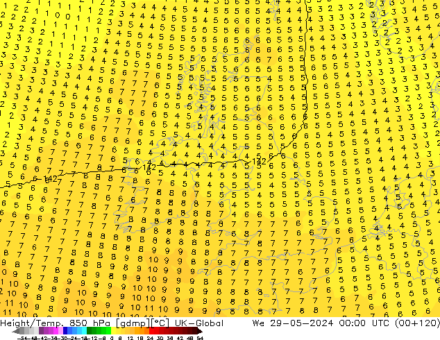 Hoogte/Temp. 850 hPa UK-Global wo 29.05.2024 00 UTC