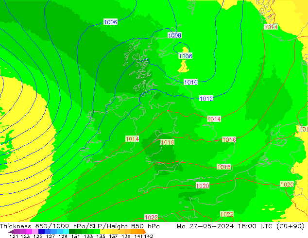 Thck 850-1000 hPa UK-Global pon. 27.05.2024 18 UTC