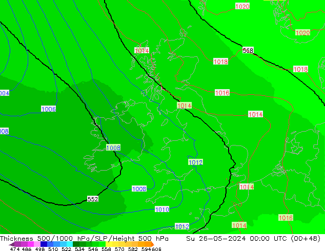 Thck 500-1000hPa UK-Global Su 26.05.2024 00 UTC