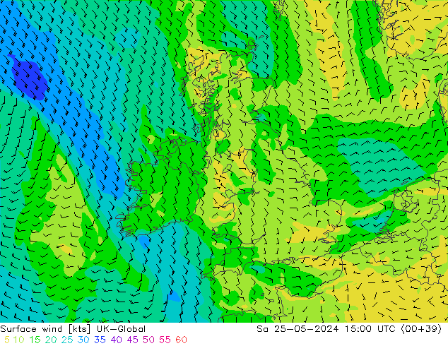 Surface wind UK-Global Sa 25.05.2024 15 UTC