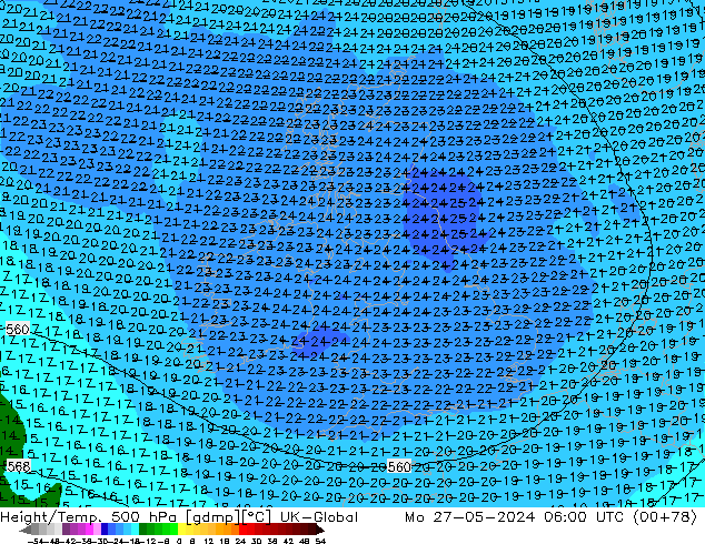Geop./Temp. 500 hPa UK-Global lun 27.05.2024 06 UTC