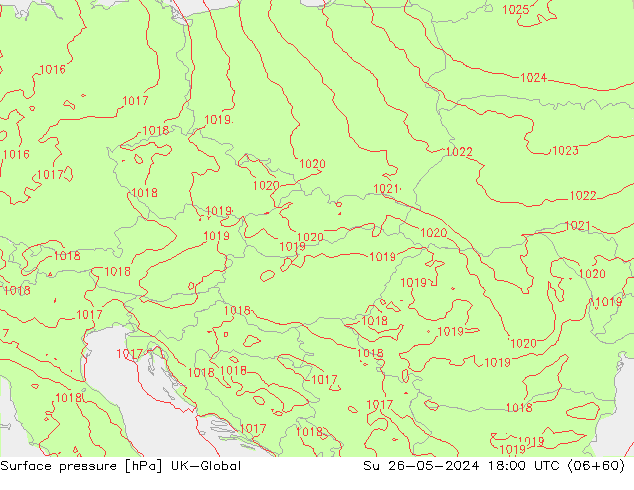 Pressione al suolo UK-Global dom 26.05.2024 18 UTC