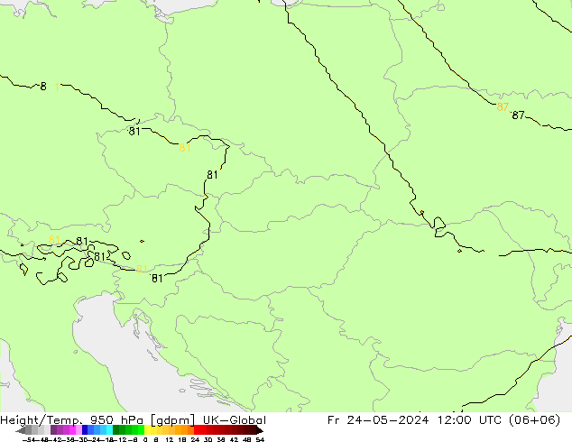 Height/Temp. 950 hPa UK-Global Fr 24.05.2024 12 UTC