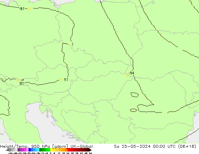 Height/Temp. 950 hPa UK-Global Sa 25.05.2024 00 UTC