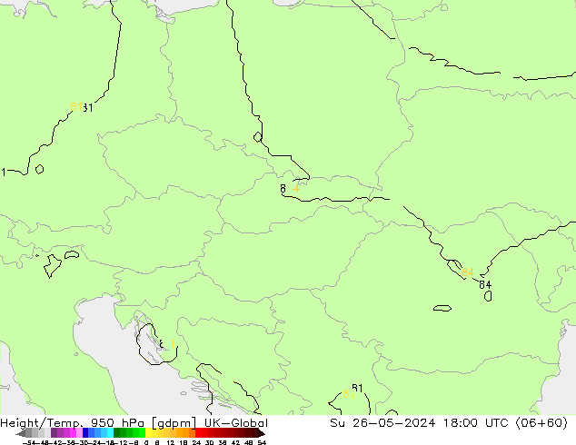 Hoogte/Temp. 950 hPa UK-Global zo 26.05.2024 18 UTC