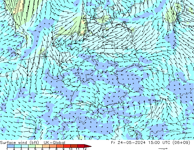 Surface wind (bft) UK-Global Fr 24.05.2024 15 UTC