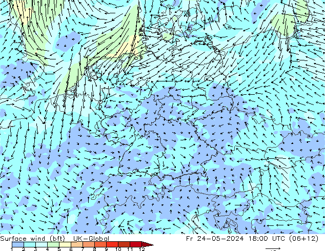 Surface wind (bft) UK-Global Fr 24.05.2024 18 UTC