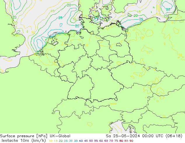 Eşrüzgar Hızları (km/sa) UK-Global Cts 25.05.2024 00 UTC