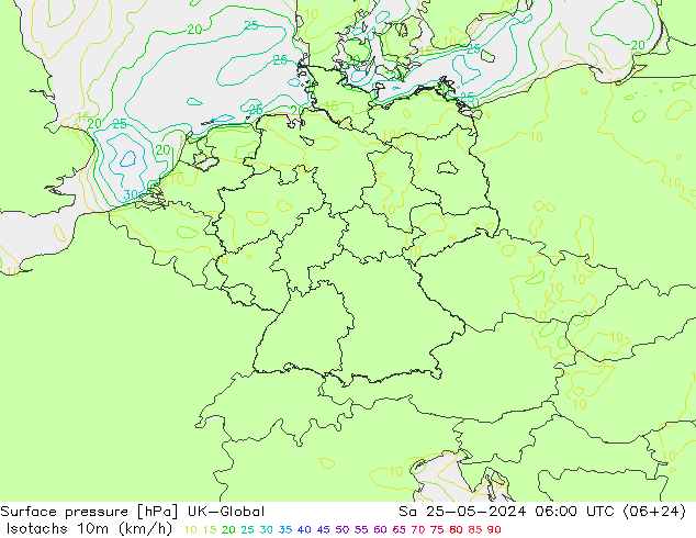 Isotachs (kph) UK-Global So 25.05.2024 06 UTC