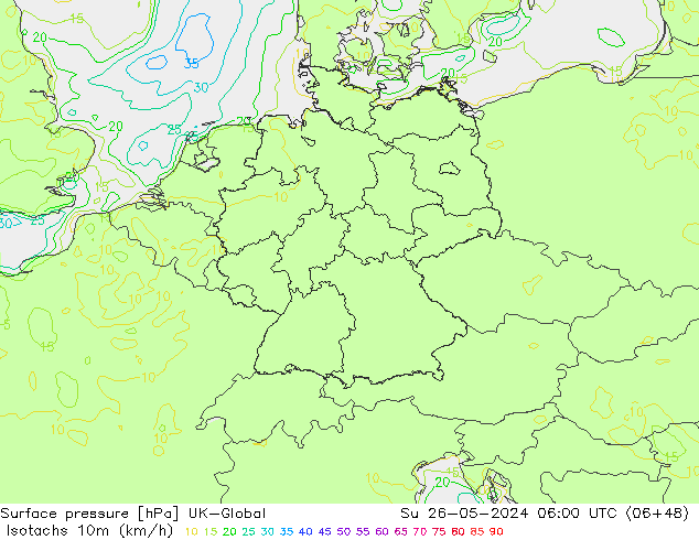 Isotachs (kph) UK-Global Вс 26.05.2024 06 UTC