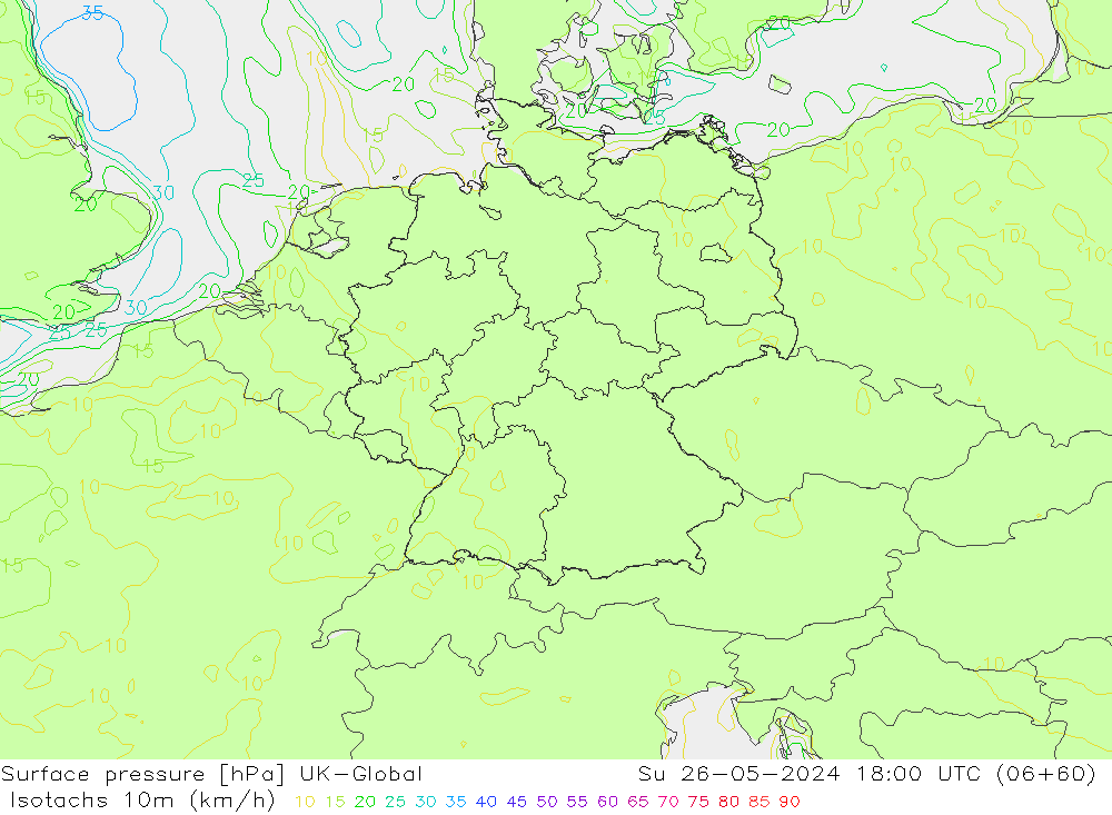 Isotachs (kph) UK-Global Dom 26.05.2024 18 UTC