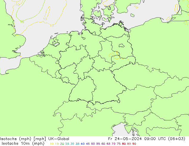 Isotachs (mph) UK-Global Fr 24.05.2024 09 UTC