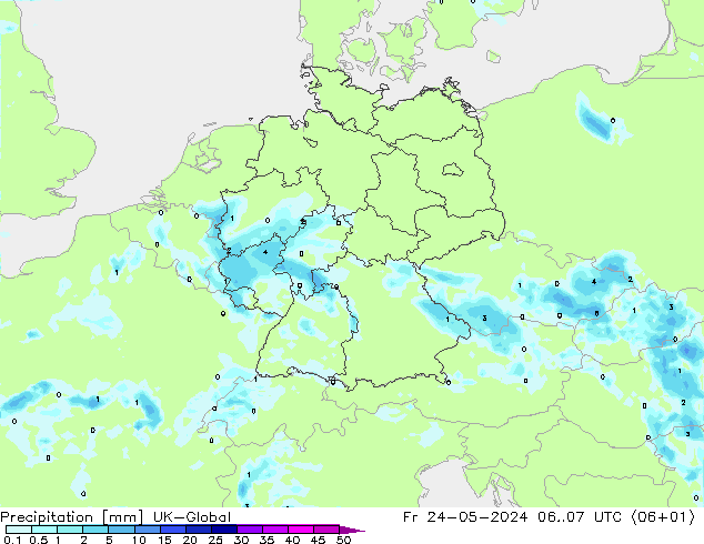 Precipitation UK-Global Fr 24.05.2024 07 UTC