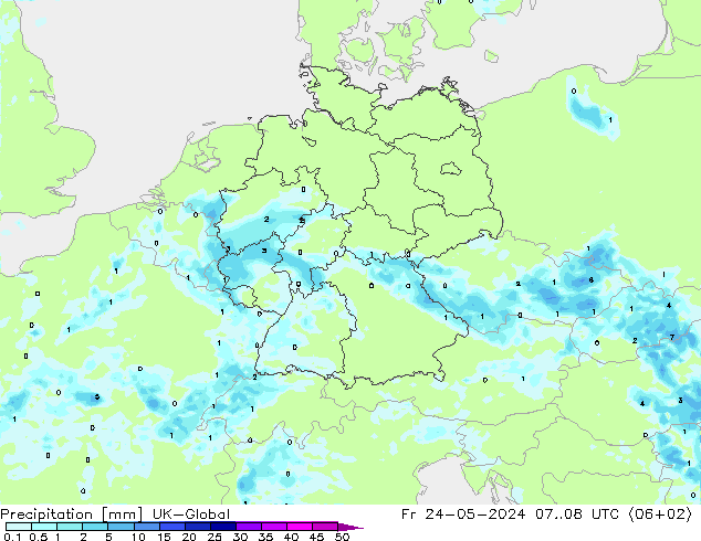降水 UK-Global 星期五 24.05.2024 08 UTC