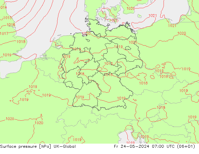 Luchtdruk (Grond) UK-Global vr 24.05.2024 07 UTC