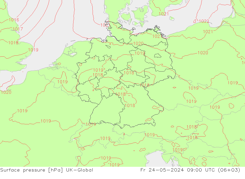 Surface pressure UK-Global Fr 24.05.2024 09 UTC