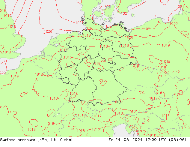 Surface pressure UK-Global Fr 24.05.2024 12 UTC