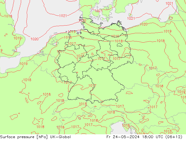 Luchtdruk (Grond) UK-Global vr 24.05.2024 18 UTC