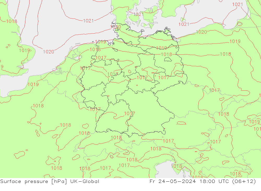 Atmosférický tlak UK-Global Pá 24.05.2024 18 UTC