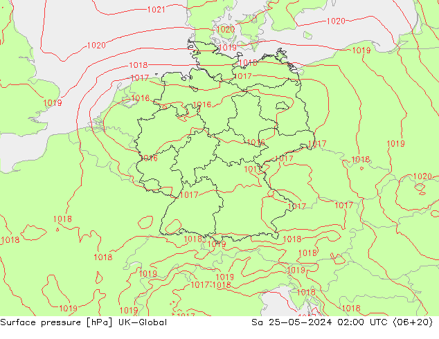 приземное давление UK-Global сб 25.05.2024 02 UTC