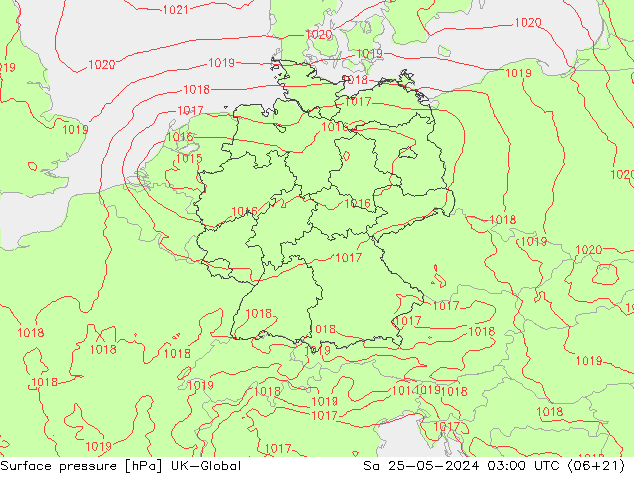 приземное давление UK-Global сб 25.05.2024 03 UTC