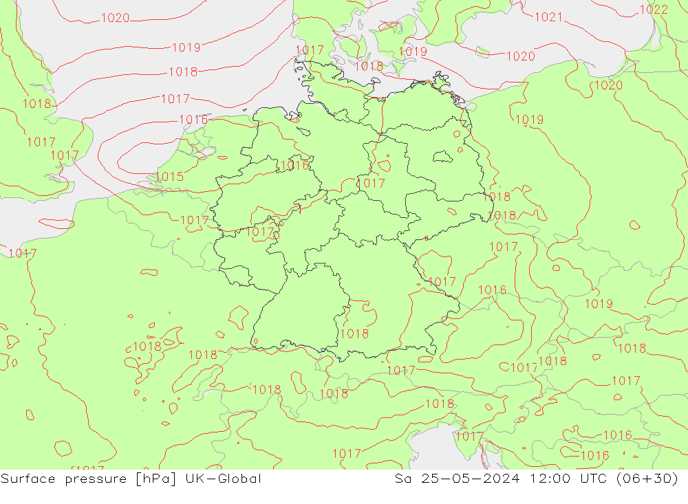 Atmosférický tlak UK-Global So 25.05.2024 12 UTC