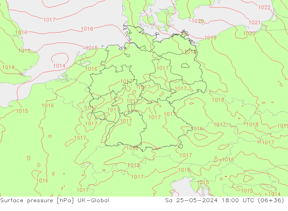 Surface pressure UK-Global Sa 25.05.2024 18 UTC