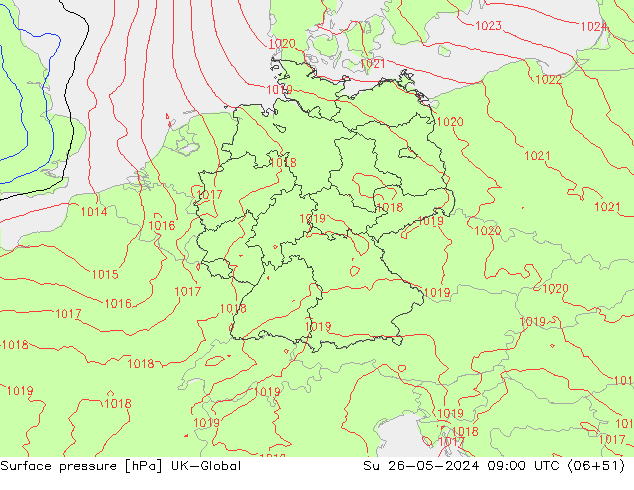pression de l'air UK-Global dim 26.05.2024 09 UTC