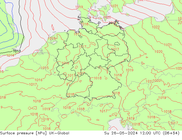 Luchtdruk (Grond) UK-Global zo 26.05.2024 12 UTC