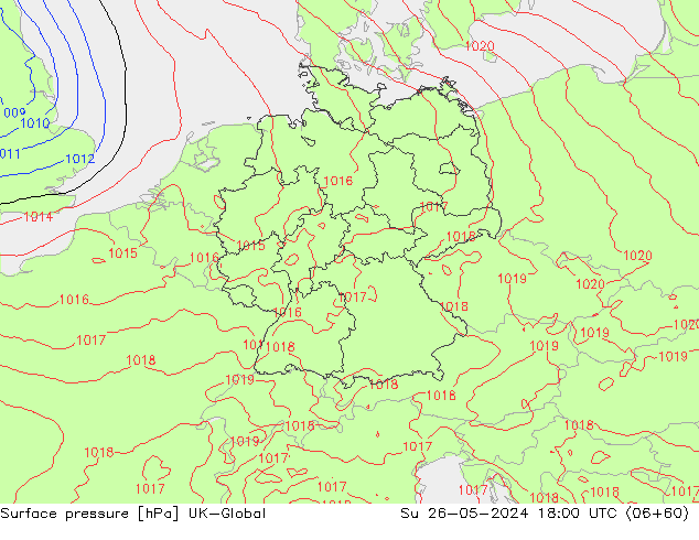 Atmosférický tlak UK-Global Ne 26.05.2024 18 UTC