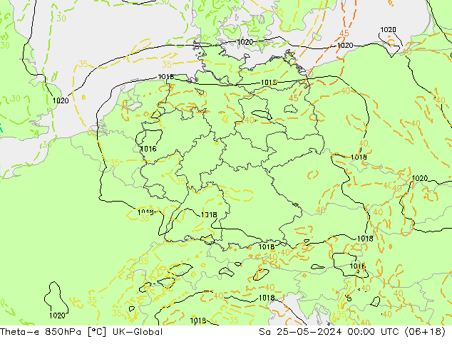 Theta-e 850hPa UK-Global za 25.05.2024 00 UTC