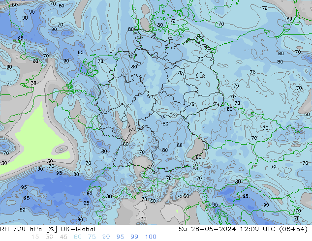 RH 700 hPa UK-Global Su 26.05.2024 12 UTC