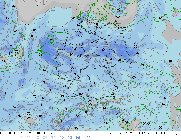 RH 850 hPa UK-Global  24.05.2024 18 UTC
