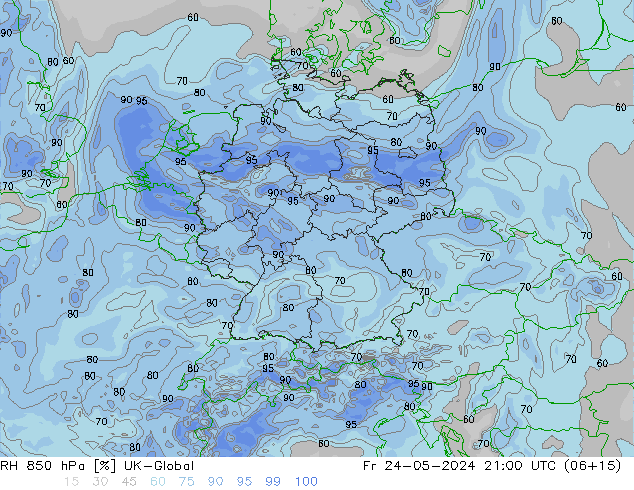 RH 850 hPa UK-Global Fr 24.05.2024 21 UTC