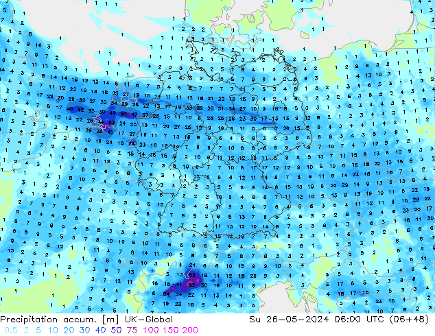 Toplam Yağış UK-Global Paz 26.05.2024 06 UTC