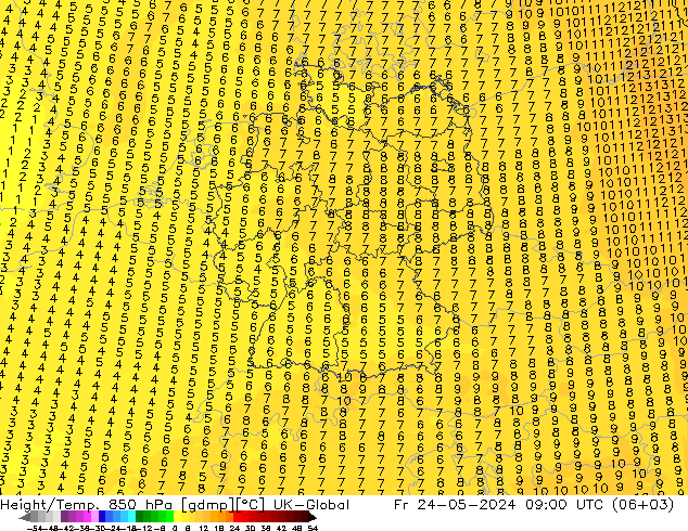 Height/Temp. 850 hPa UK-Global  24.05.2024 09 UTC