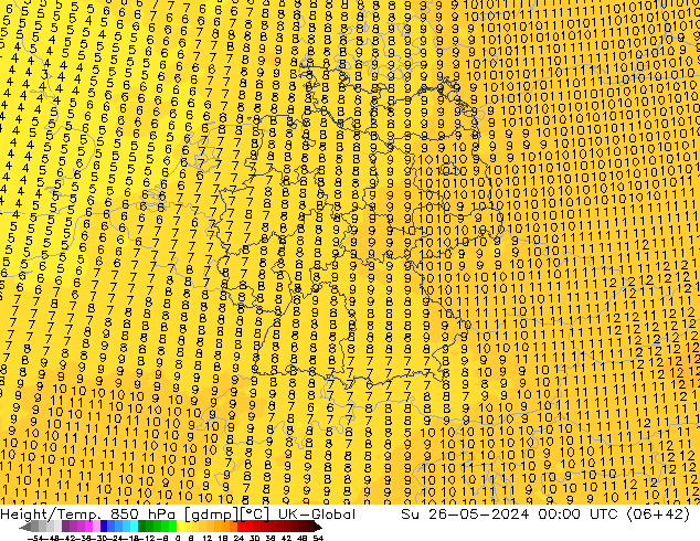 Height/Temp. 850 hPa UK-Global Dom 26.05.2024 00 UTC