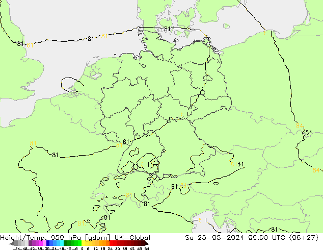 Height/Temp. 950 hPa UK-Global  25.05.2024 09 UTC