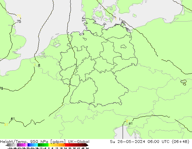 Height/Temp. 950 гПа UK-Global Вс 26.05.2024 06 UTC