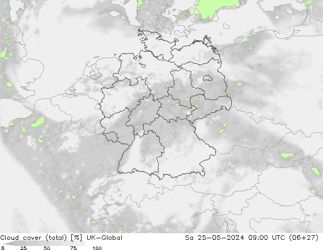 Nuages (total) UK-Global sam 25.05.2024 09 UTC