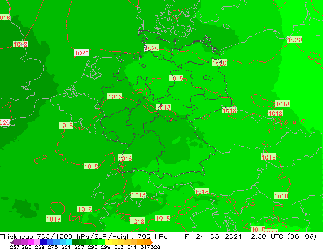 Thck 700-1000 гПа UK-Global пт 24.05.2024 12 UTC