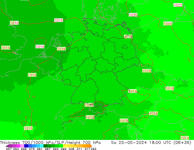 Thck 700-1000 hPa UK-Global  25.05.2024 18 UTC