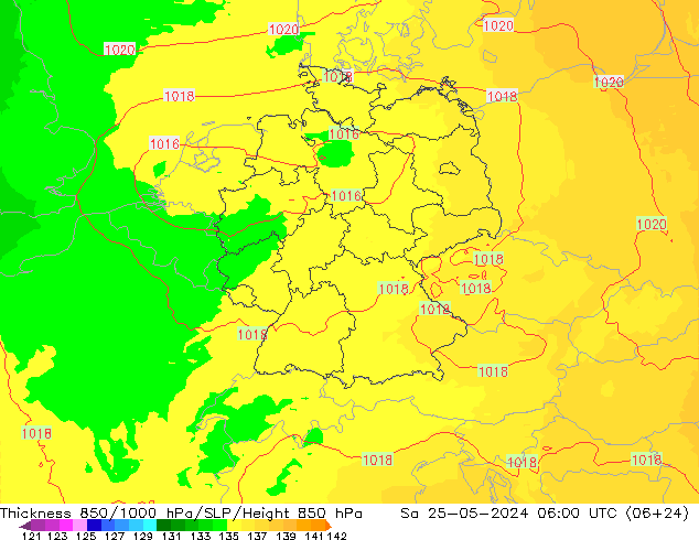 Schichtdicke 850-1000 hPa UK-Global Sa 25.05.2024 06 UTC