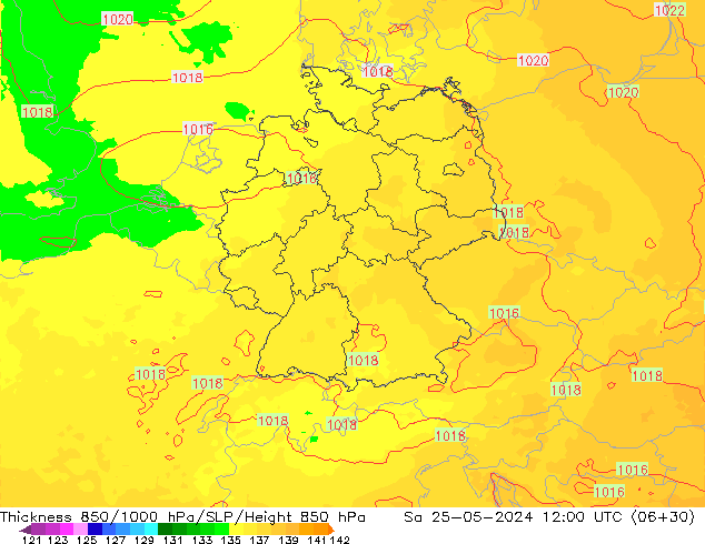 Thck 850-1000 hPa UK-Global Sa 25.05.2024 12 UTC
