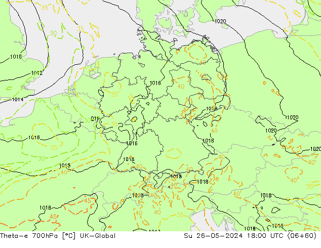 Theta-e 700hPa UK-Global nie. 26.05.2024 18 UTC