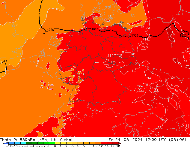 Theta-W 850hPa UK-Global Fr 24.05.2024 12 UTC