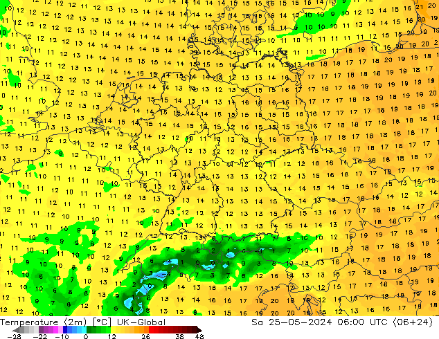 Temperature (2m) UK-Global So 25.05.2024 06 UTC