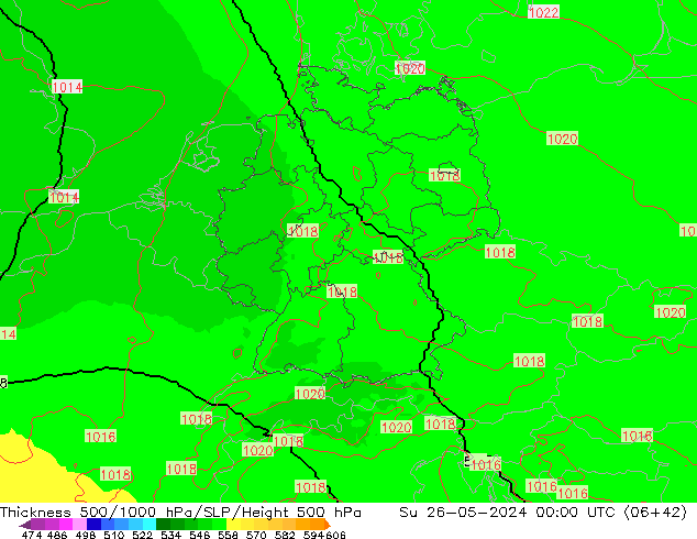 Thck 500-1000hPa UK-Global dom 26.05.2024 00 UTC